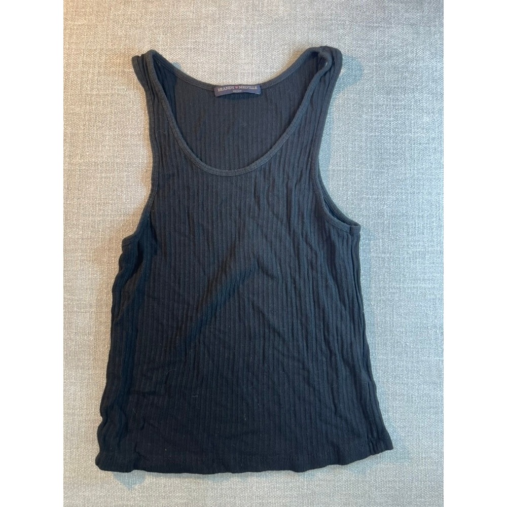 Brandy Melville Black Ribbed Scoop Neck Tank Top One Size